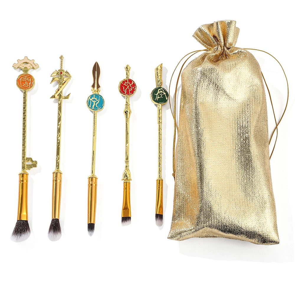 Gold Color Zeldas Game Creative Makeup Brushes Set for Fans Display Collection Birthday Thanksgiving Party Favors Gifts