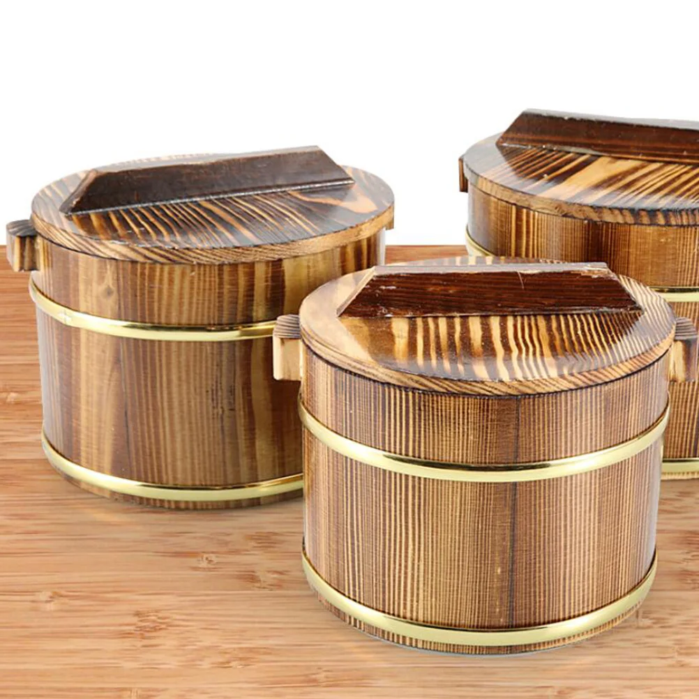 

1 pc Creative Wooden Rice Bucket with Cover for Sushi Tofu Home Restaurant Use Vegetable Bowl Simple Design Dustproof