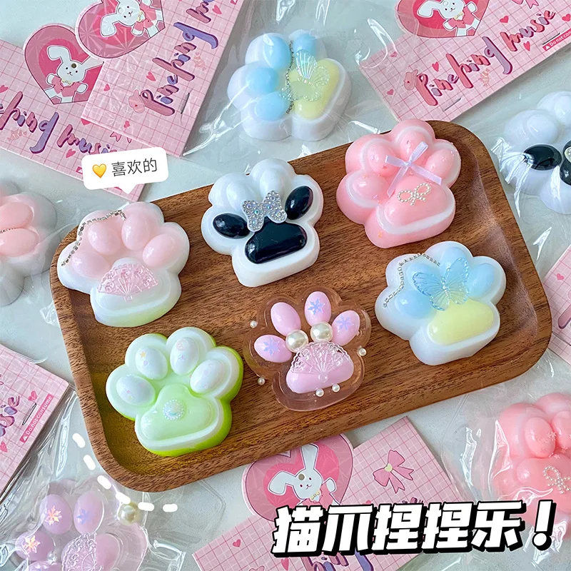 Cute Butterfly Cat Paw Slow Rebound Squeeze Toy Super Soft Stress Relief Sensory Toys Cartoon Sticky Netflix Cat Paw Kids Gifts