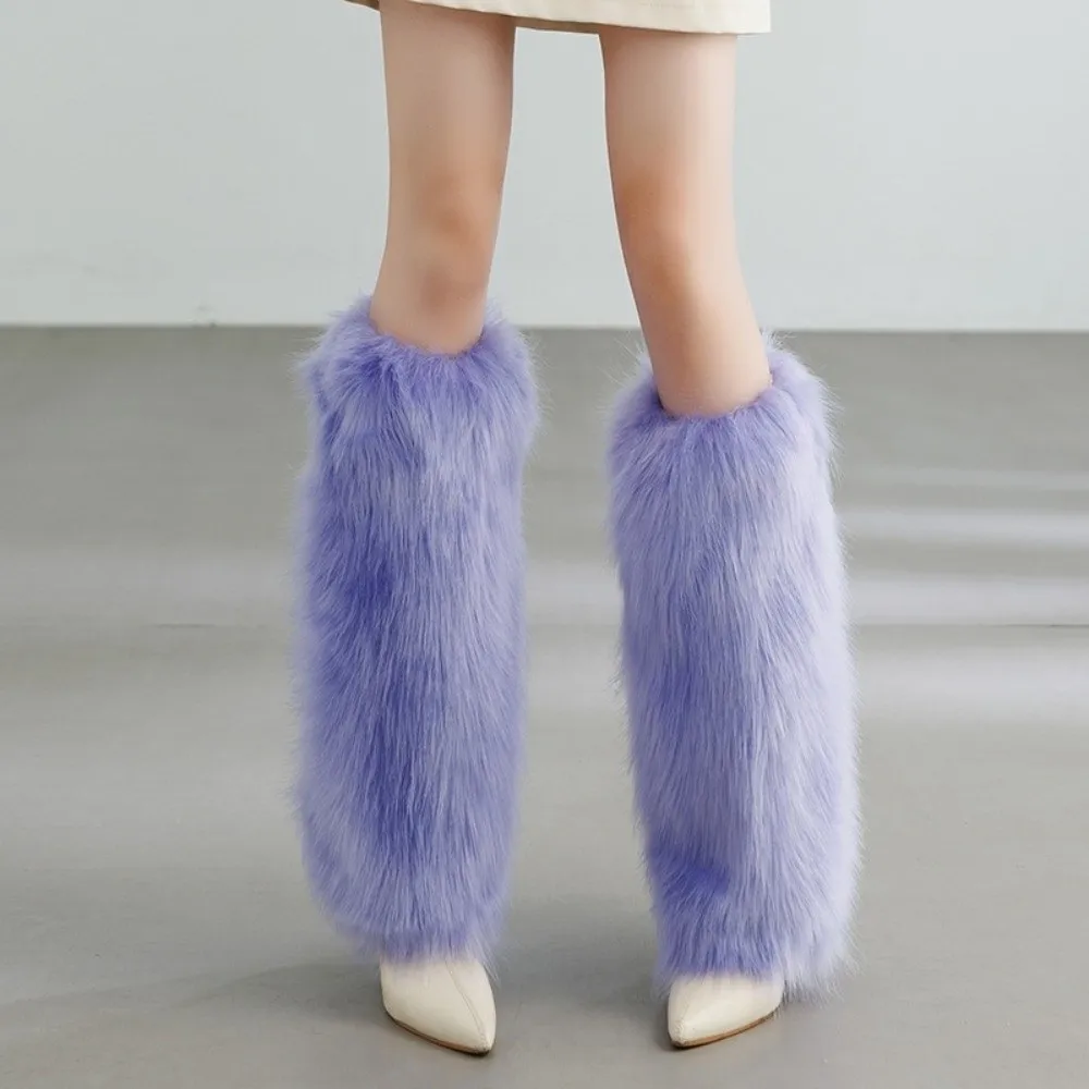 Harajuku Style Faux Fur Furry Leg Warmers 40cm Solid Color Long Tube Sock Soft Thickened Warm Knee Sleeve JK