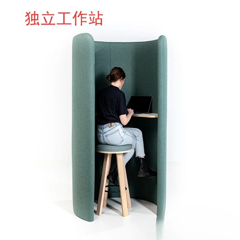 Open office area creative workstation, art partition screen silent phone booth shared soft bag fabric workstation