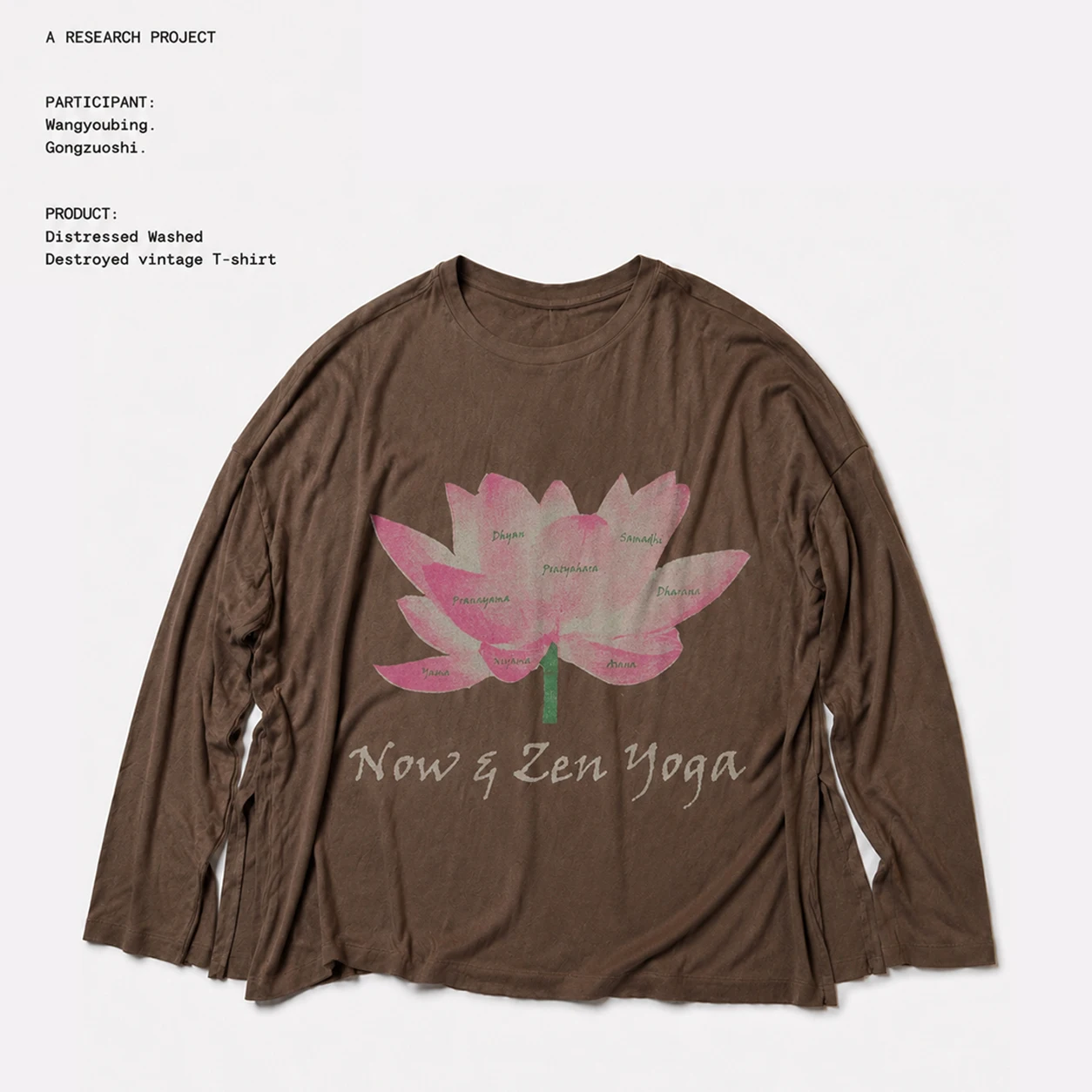 Vintage Washed Lotus Long Sleeve T-Shirt Loose Fit Early Autumn Wear Cotton Youth Fashion Shoulder Drop round Neck Men Women