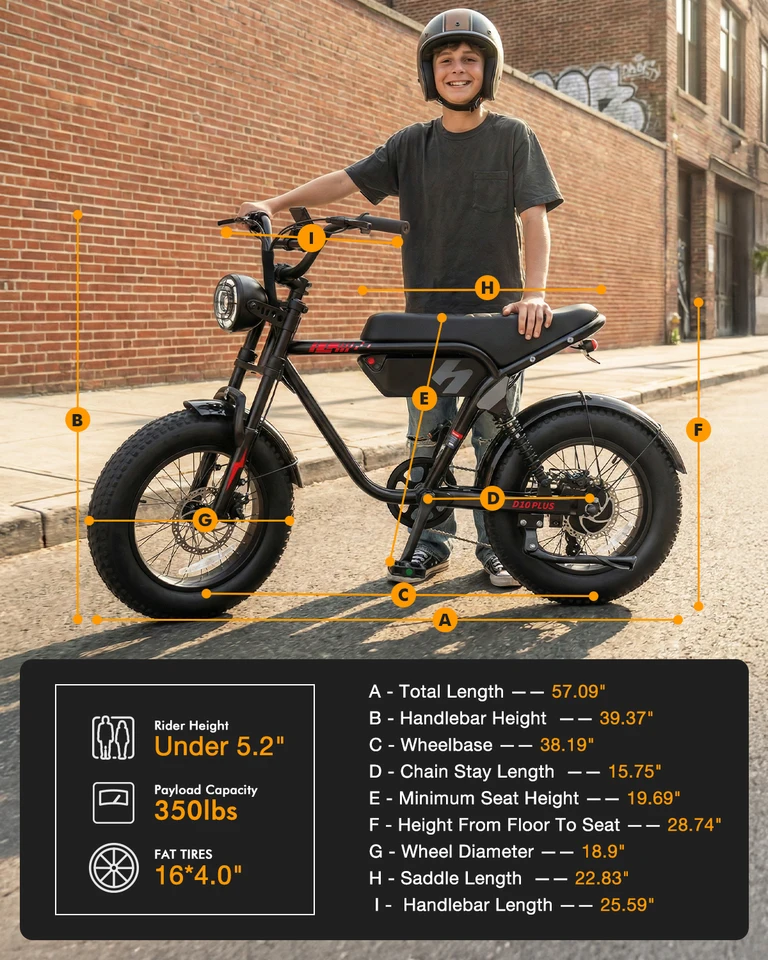 ActBest Blaze Plus Electric Bike, 16" Fat Tires Electric Mountain Bike, 1500W Peak Motor 48V 15.6Ah, 30 MPH 75Mi Range Off-Road Ebike with Full Suspension image 10