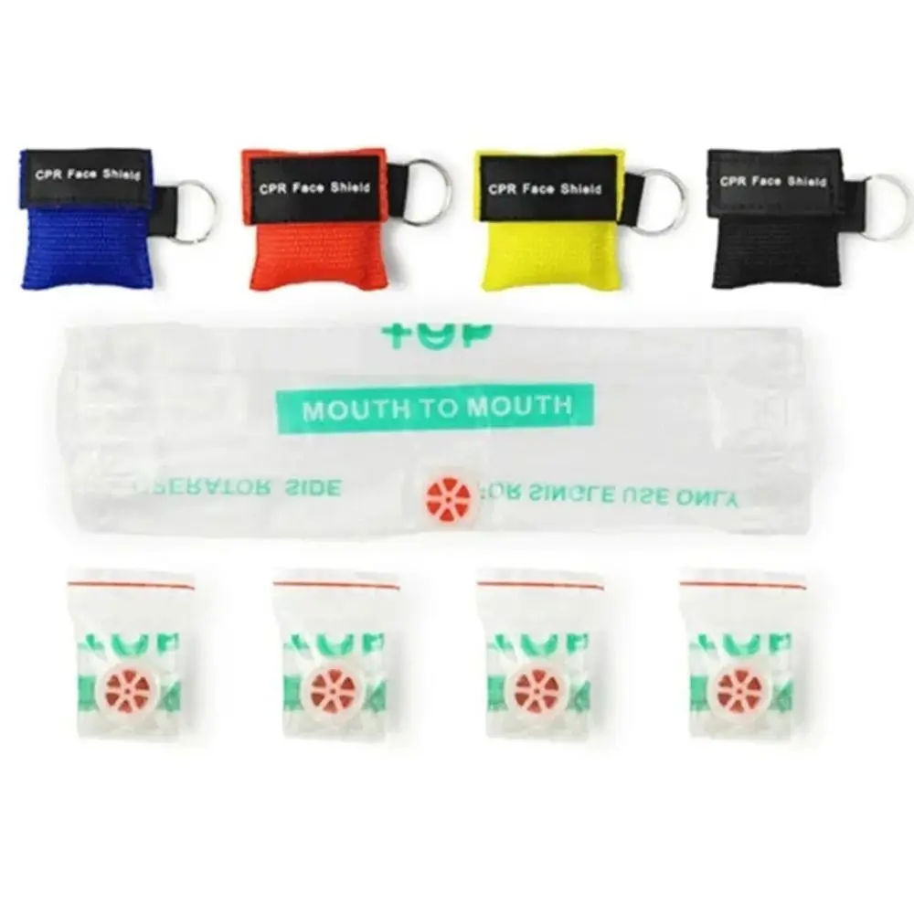 Одноразовая маска для СЛР с односторонним клапаном, профессиональный экстренный защитный щиток для лица, маска для дыхания через рот, брелок-ринг, маска-респиратор для путешествий, карманная.