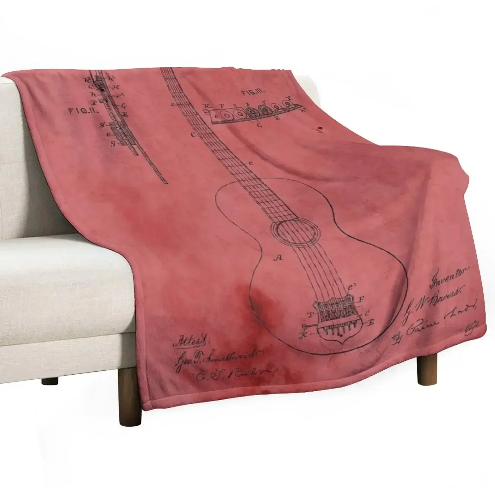 Vintage Rose Guitar Patent Throw Blanket Furrys Baby Blankets For Baby Warm Nap Designers Blankets