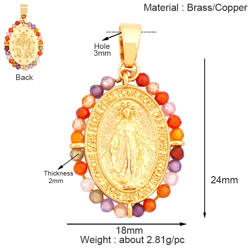 Holy Religious Jesus Cross Virgin Mary Charms Pendant,18K Gold Plated Colourful Zircon Shell Jewelry Necklace Accessories K63