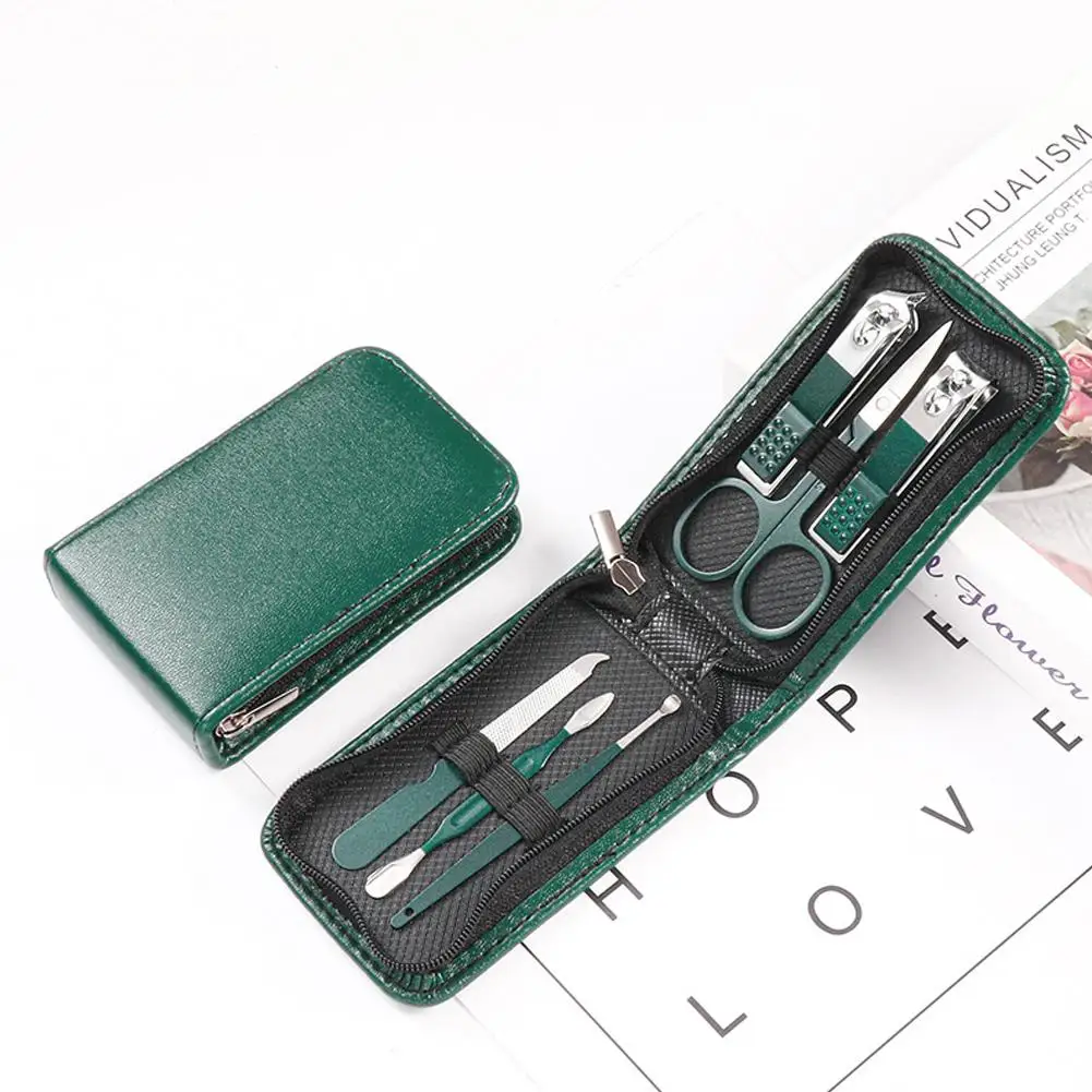 6 Pcs Portable Luxury Manicure Sets Bright Black Nail Tools Eyebrow Scissors Set Household Care File Nail Green Personal A9X7