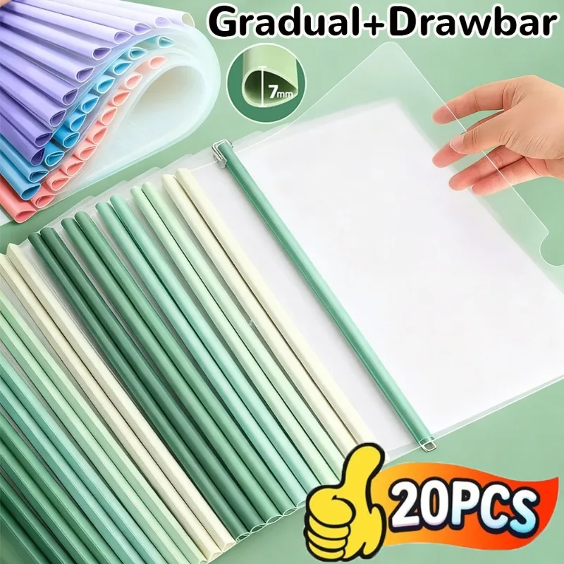 20/10PC Transparent File Document Thicken Draw Rod A4 Folder Test Paper Storage Bag Clip Office Folder Organizer Office Supplies
