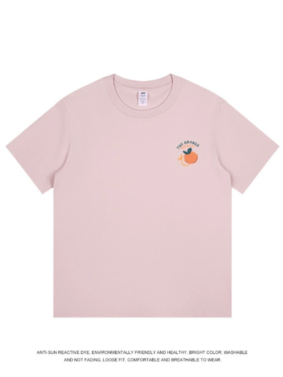 

2026 Summer Women's Orange Printed Regular Shoulder T-Shirt Crew Neck Temperament Office Short-Sleeve Trendy Loose Top