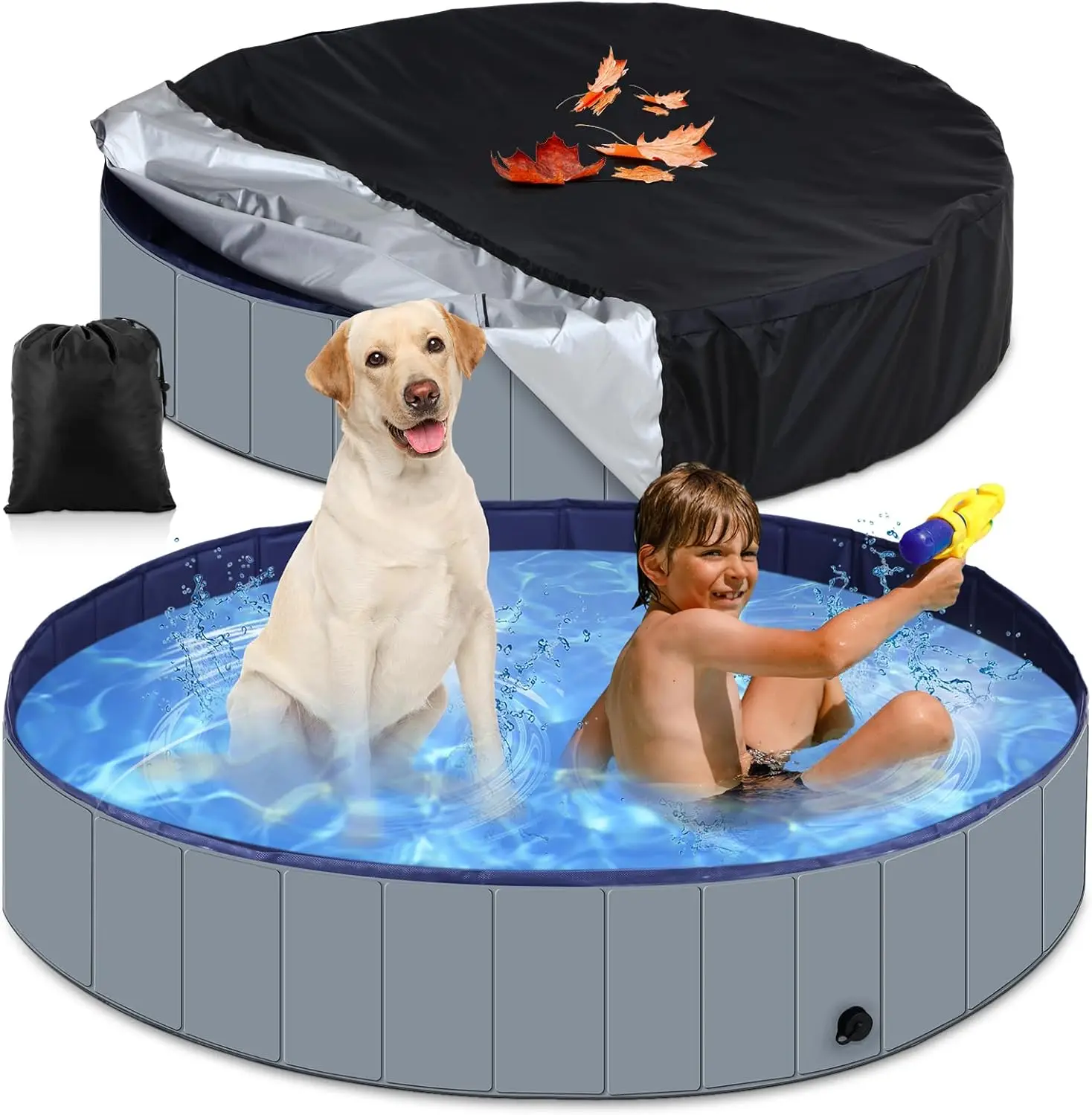 

Foldable Dog Swimming Pool with Cover, 71x12 Inch Collapsible Puppy Bath Tub for Indoor Outdoor Pets