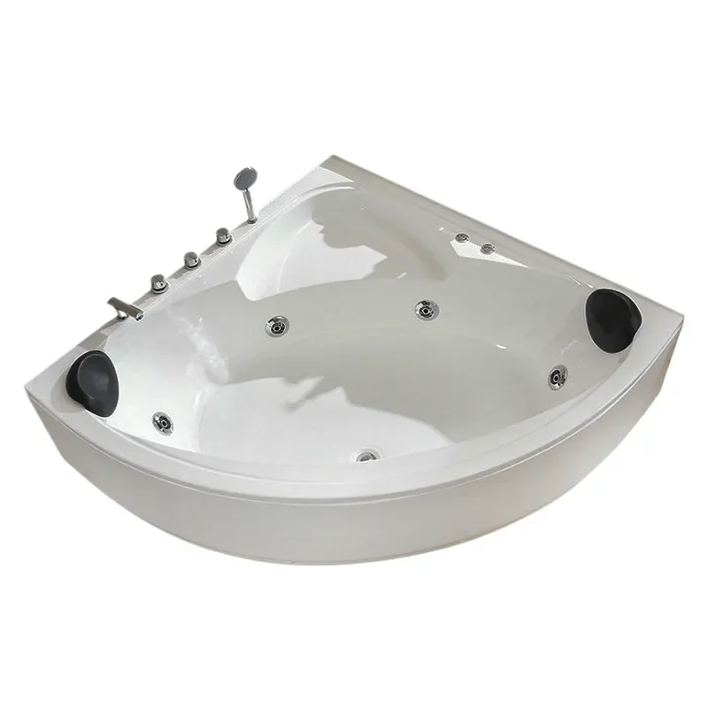 Triangle Double Acrylic Bathtub with Stainless Steel Frame Fan Skirt Constant Temp Spa Tub for Home Bathroom