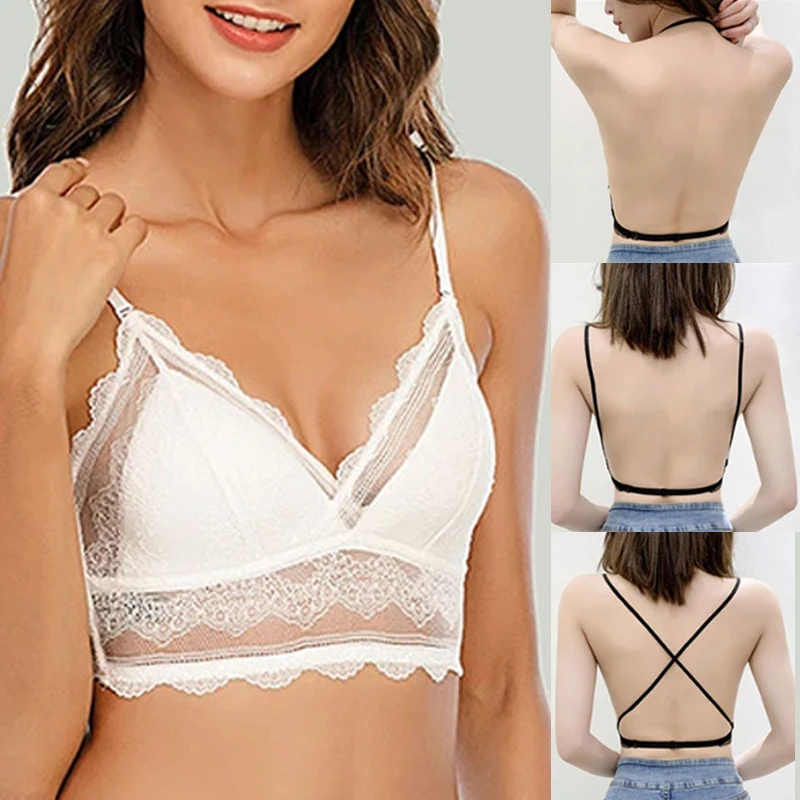 Deep U Backless Bralette Driehoekig Zacht Naadloos Ondergoed Voor Dames Sexy Kanten Bh Dames Lage Rug Transparante Bh-Tanktops