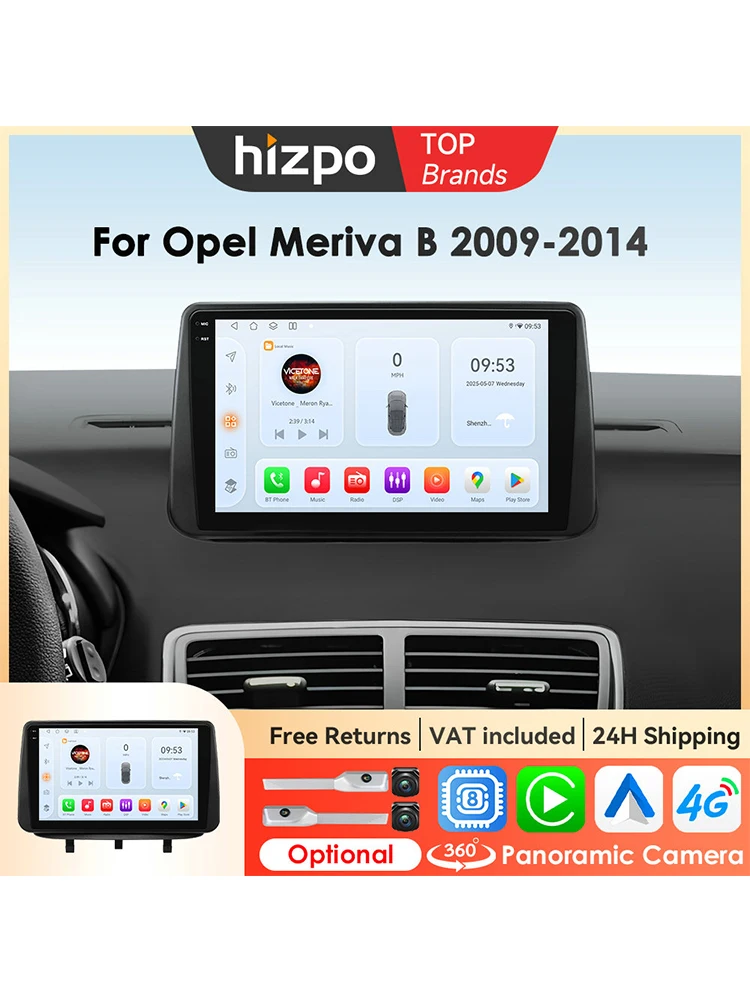 Hizpo Android AI Voice CarPlay Head Unit Voor Opel Meriva B 2009-2014 QLED Stereo Autoradio Multimedia Video Player GPS 360 CAM - afbeelding 2