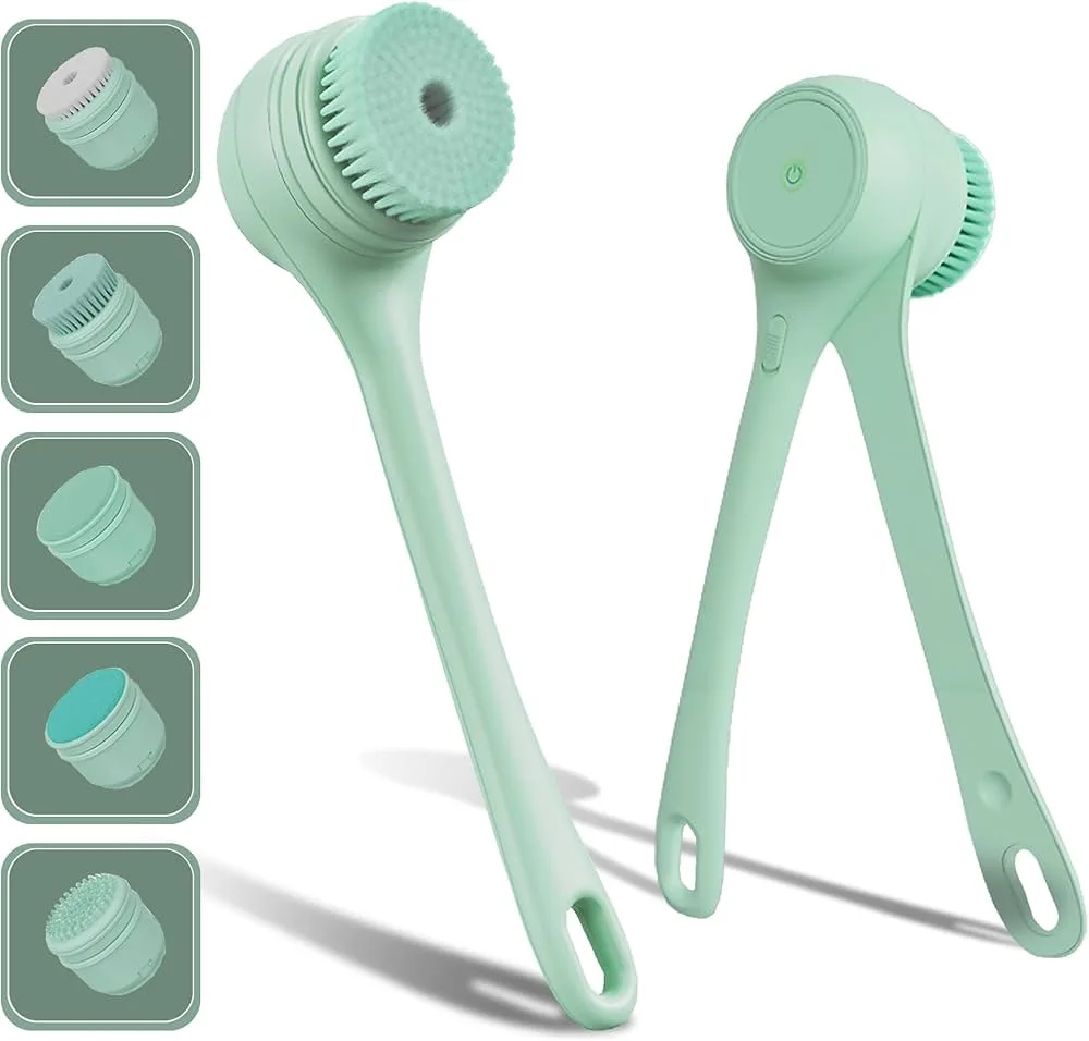 

Body Brush Back Scrubber-Rechargeable, Dual Handle, 5 Heads, 2 Speeds, Waterproof for Cleansing, Exfoliating, Massaging