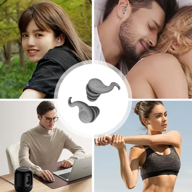 1 Pair Triple Layer Silicone Noise Cancelling Earplugs Suitable for Sleep Swimming Waterproof Noise Filter Reusable Washable