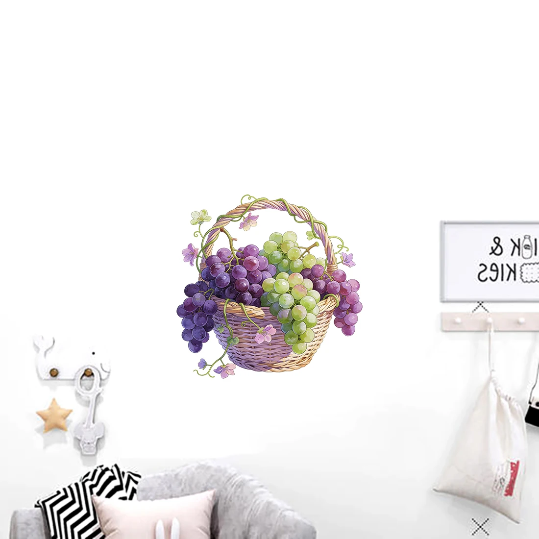 Three Ratels CEE189 Beautiful grape basket watercolor art wall stickers for home decoration kitchen decals