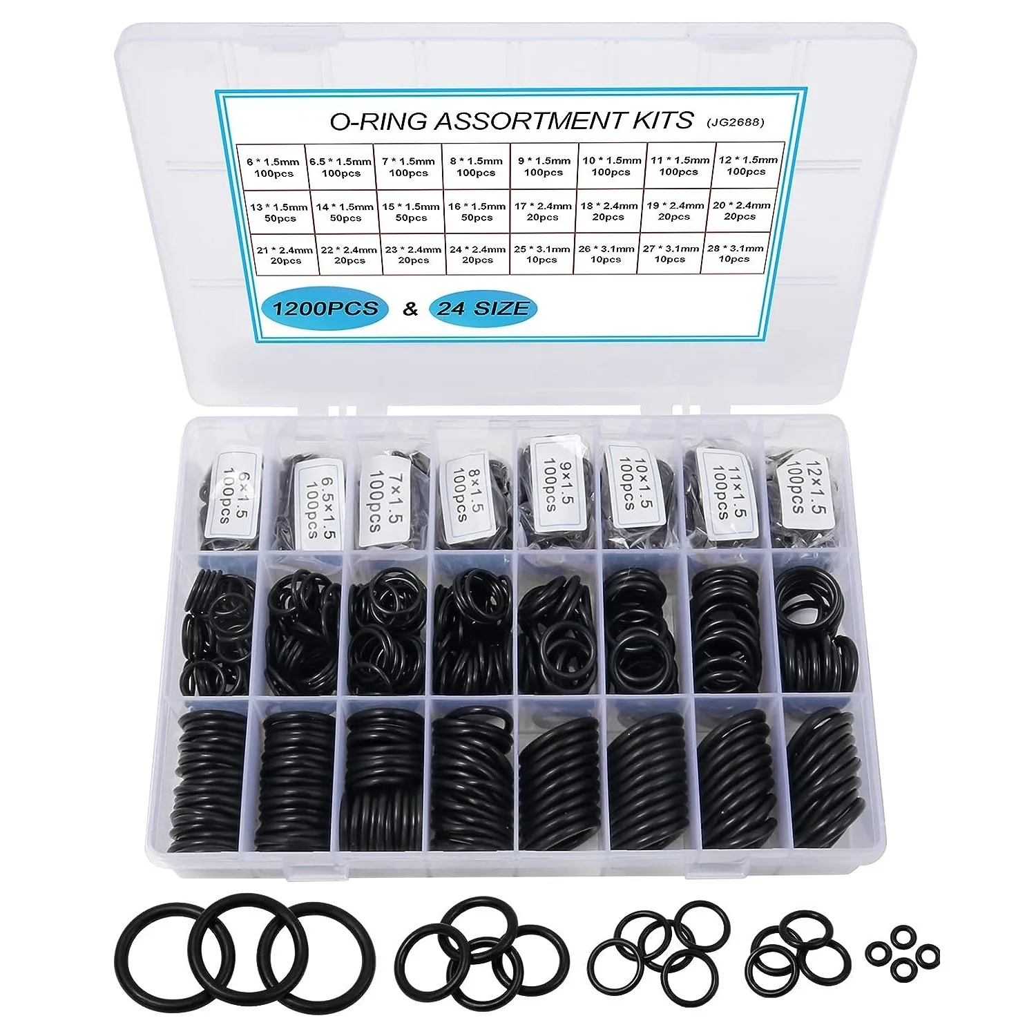 1200PCS Black NBR Rubber O Ring Seal Kit High Temperature Waterproof O Rings Assortment Thin