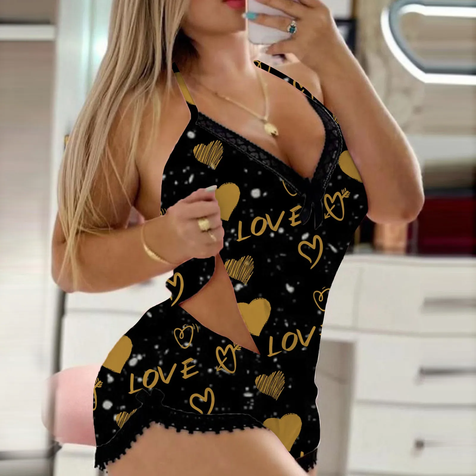 

2 Pieces Set Women'S Pajama Shorts Suit Homewear Print Underwear Sexy Lingerie Camisoles Tanks Nighty Ladies Sleepwear