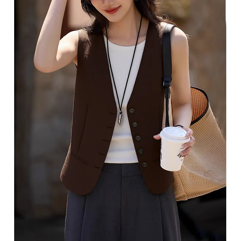 

Vests Waistcoats Thin Womens Vest Strapless Autumn Corduroy Checked College Youthful Uniforms School Middle-Aged Plaids Layered