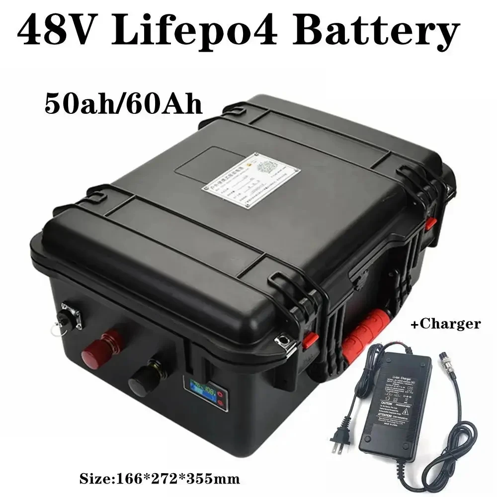 بطارية ليثيوم LiFePO4 ، 48V 50Ah ، دورة عميقة لتخزين الطاقة الشمسية 60w سكوتر دراجة MPPT العاكس + شاحن 10A