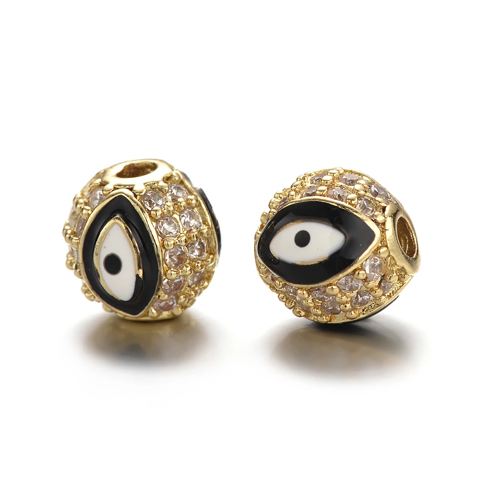 Wholesale CZ Micro Pave Enameled Smiling Face Brass Ball Beads Diy Loose Bead Jewelry Handmade Accessories 10 MM  Beads Bracelet