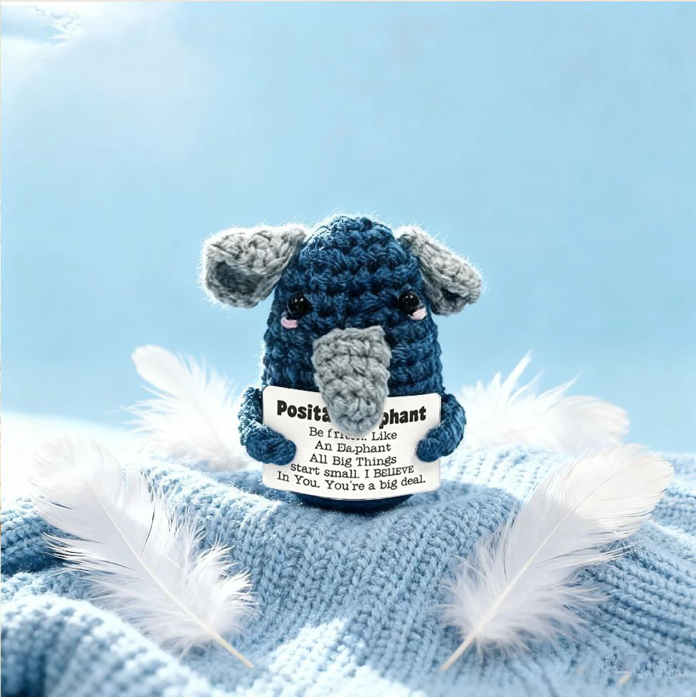 Hot Sale Handmade Crochet Elephant Plush Toy Positive Elephant Doll with Inspirational Quote Cute Knitted Stuffed Animal Gift