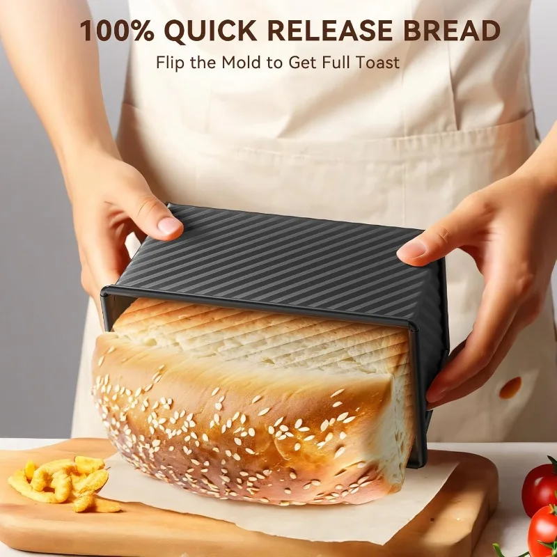 Rectangle Pullman Loaf Pan with Lid 1lb Non-Stick Bread Baking Pan Carbon Steel Corrugated Toast Box Toast Mold for Oven Baking