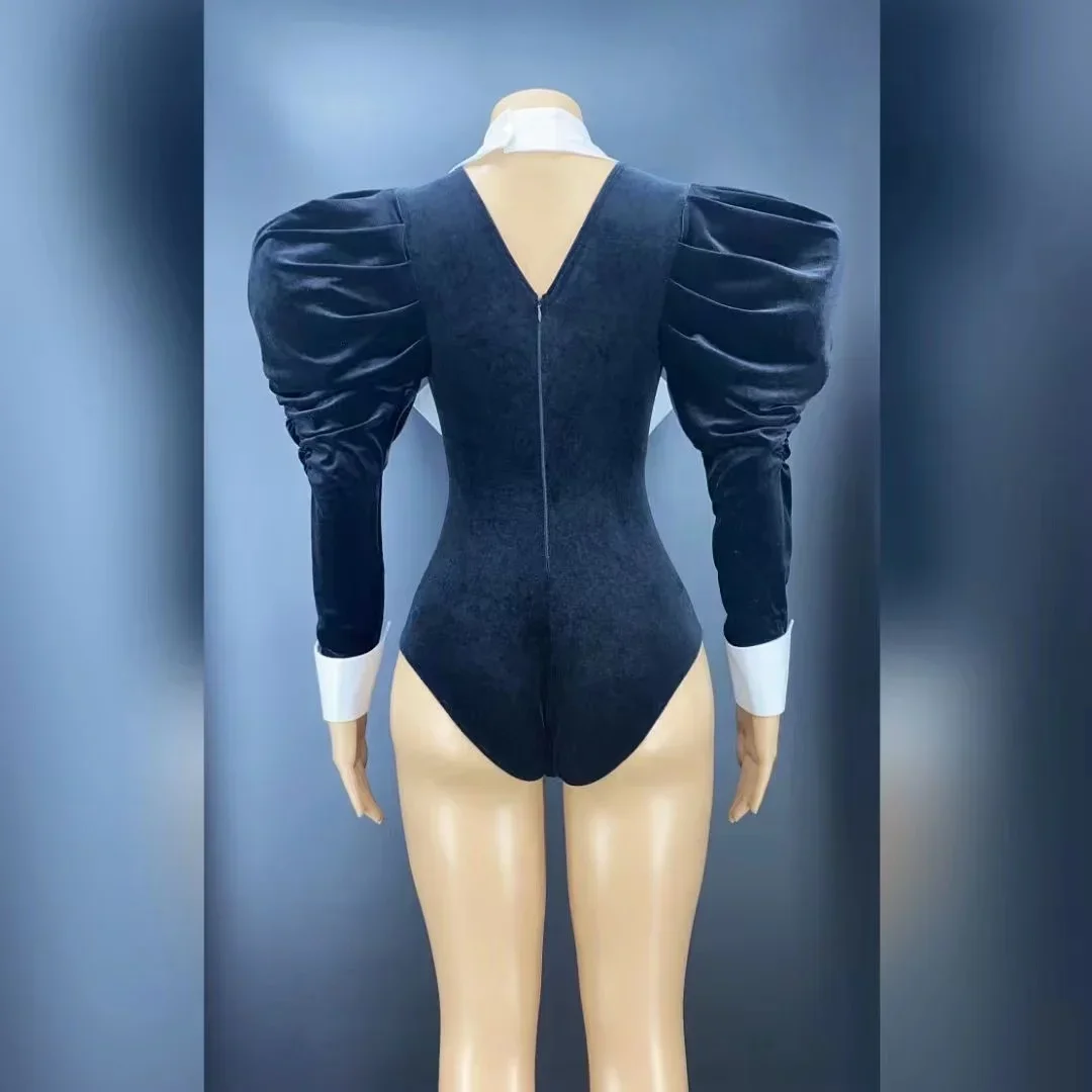 Body de terciopelo negro de 2 piezas para mujer + conjunto de vestido con falda de cola larga, traje de baile para celebración de cumpleaños, vestido de noche de cantante femenina