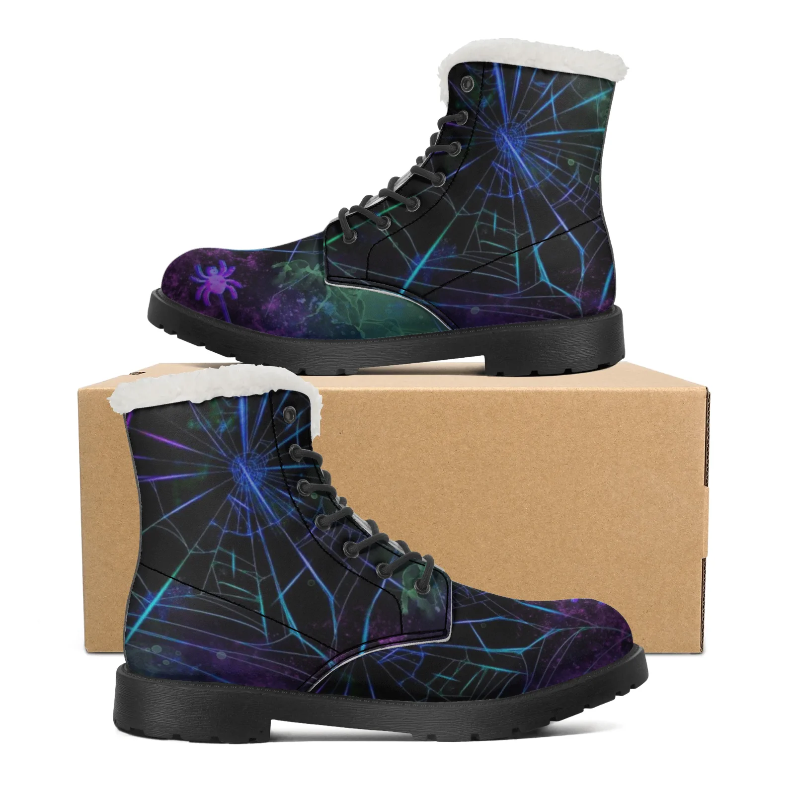 

Cobweb Prints Plush Boots Warm Snow Boots for Men Women Winter Outside Footwear Non-slip High Top Boots Size EU35-48