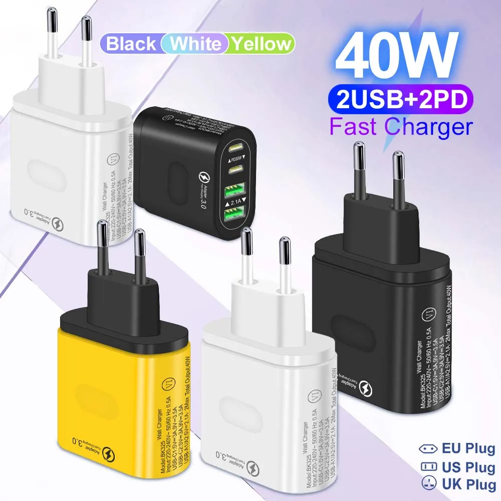 

USB Charger PD 30W Fast Charging EU/US Plug Mobile Phone Adapter For iPhone Samsung Xiaomi Quick Charge Wall Charger