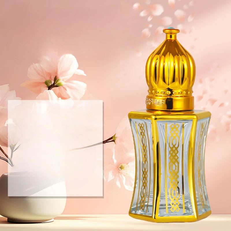 ‌8ml Octagonal Gold-Foiled Glass Bottle – Arabic Style Essential Oil & Perfume Refill Travel Container with Premium Seal‌