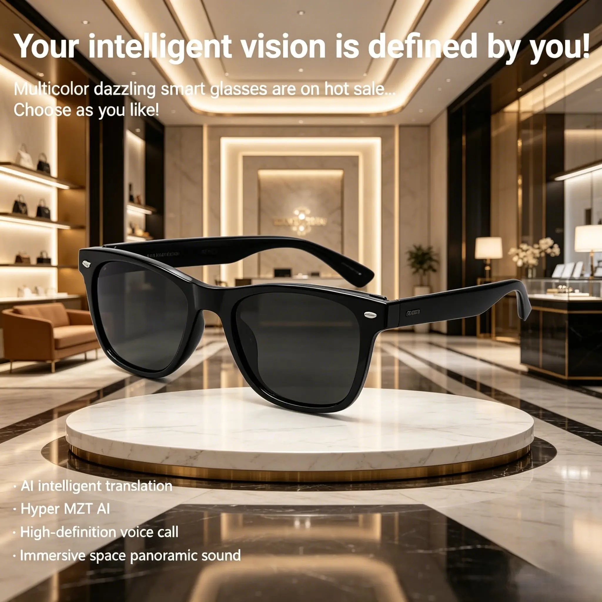 Lightweight TWS AI Smart Glasses, 100+ Languages Real-Time Translation, Bluetooth Make and Receive Calls, Built-in Noise Reducti