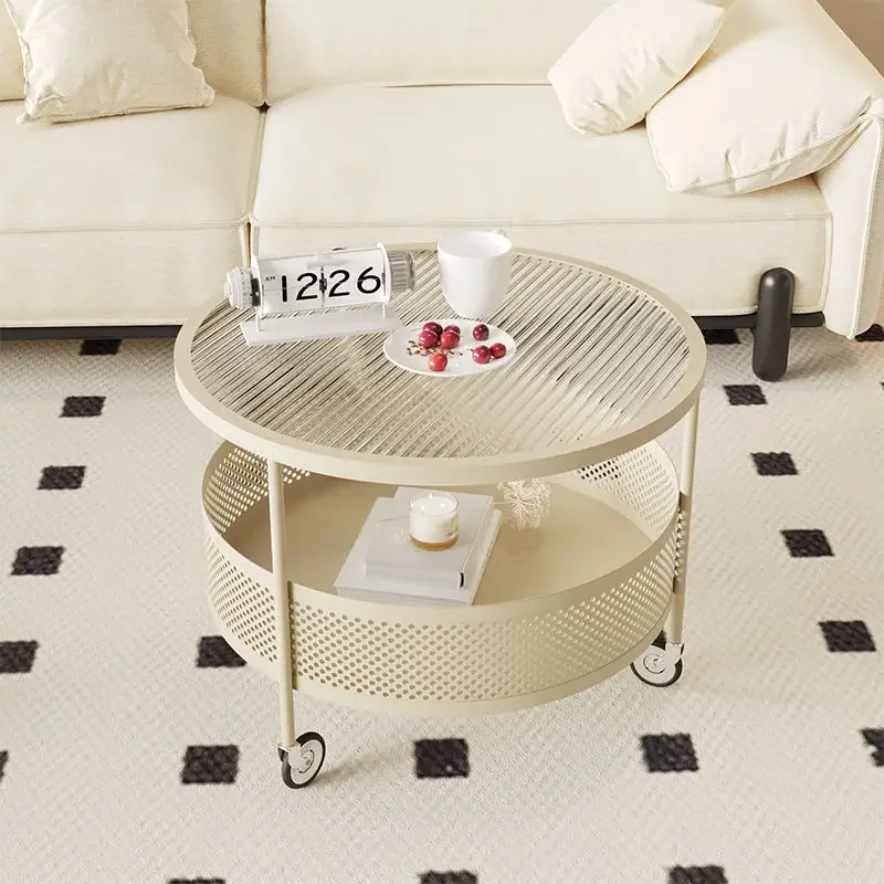 French movable small coffee table cream wind household small round table online celebrity simple small living room glass coffee