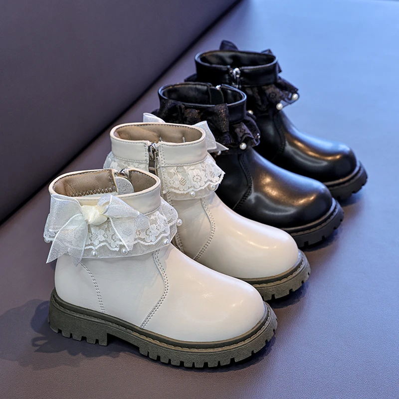 

Autumn Winter Girls Boots for Kids New Sweet Princess Fashion Catwalk Boots Elegant Lace Wedding Party Children's Ankle Boots