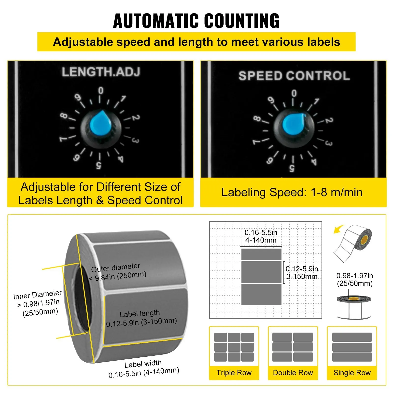 Distributeur automatique d'étiquettes 110V, 12W AL-1150D Machine manuelle automatique d'étiquettes 1-8 m/min, étiquette portative