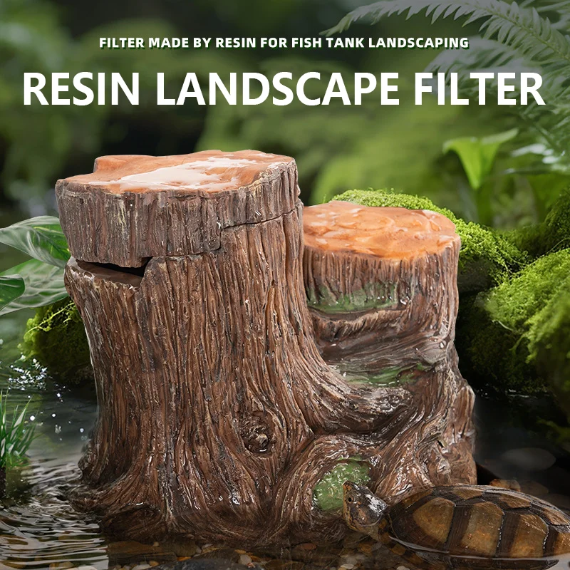 Turtle Tank Filter Low-Water Amphibious Biochemical Oxygen Filters Turtles Tank Simulation Stump Landscaping Filters Aquarium