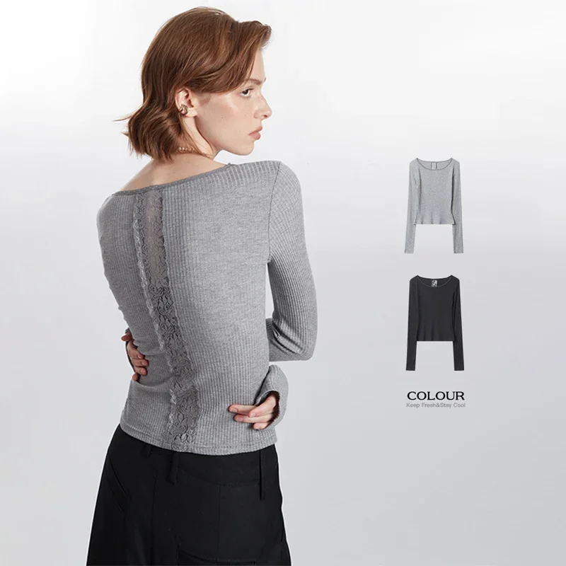 

CASUMANL Brand O Neck Long Sleeve Tshirts for Women Thin Thread Embroidery Minimalist T-shirt Females Casual Cheap Woman Clothes