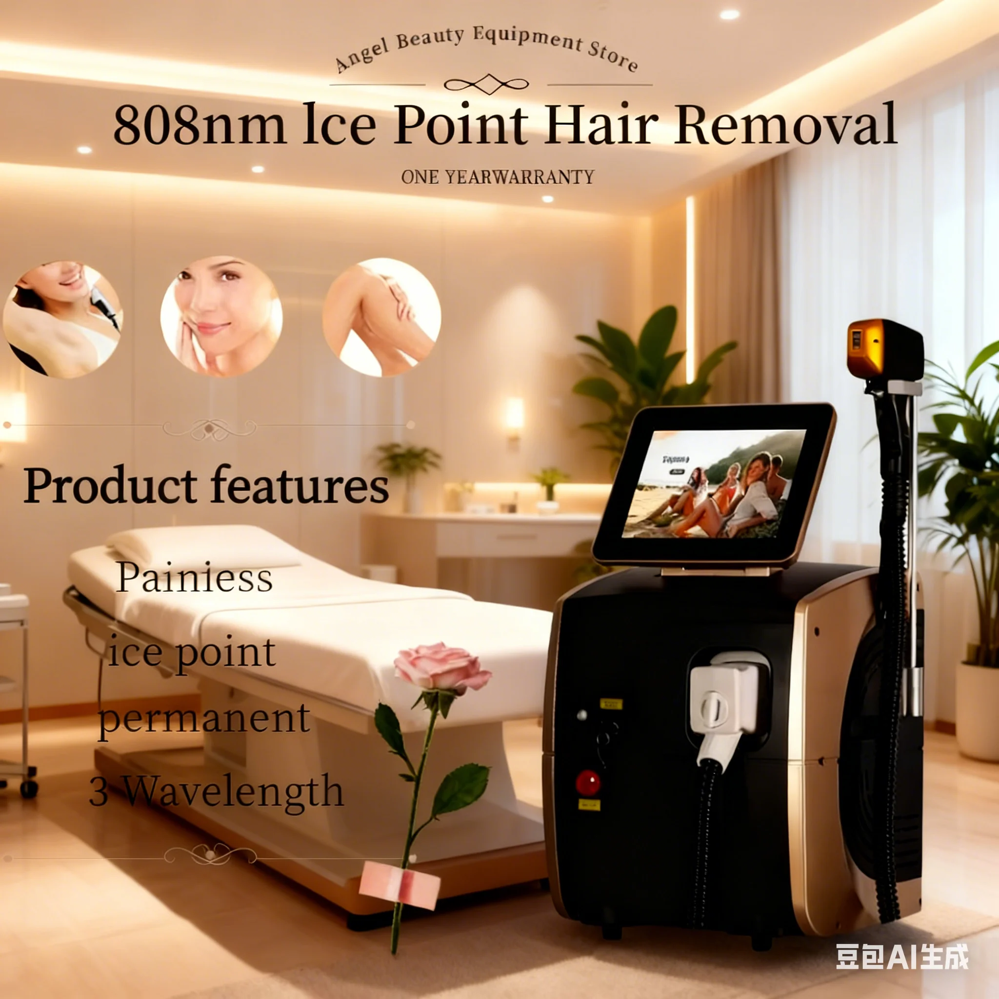 2025 المهنية ديود ليزر متعدد الأطوال الموجية آلة إزالة الشعر تبريد الرأس آلة لنزع الشعر بالليزر غير مؤلم إزالة شعر الوجه والجسم