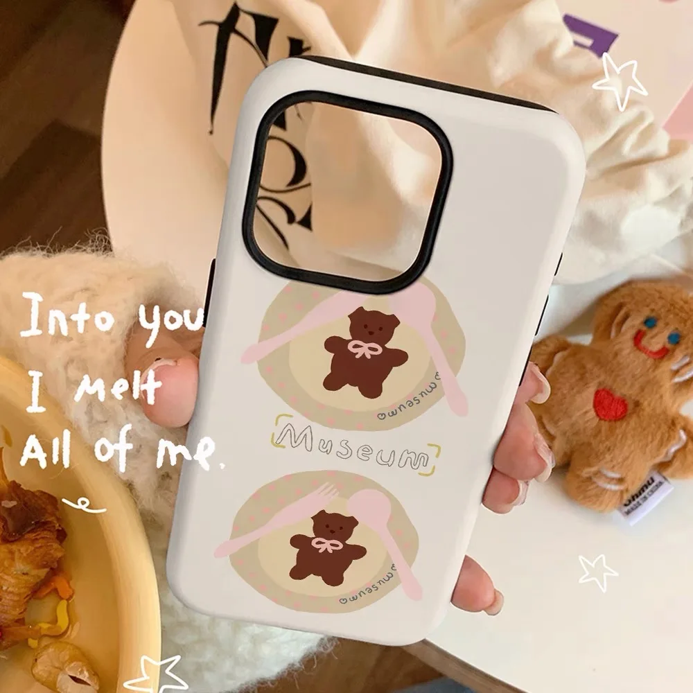 Korean Little Bear Biscuit Cartoon Animal Phone Case for IPhone 16 15 14 11 12 13 Pro XR XS Max X 7 8 Plus SE2020 Silicone Cover