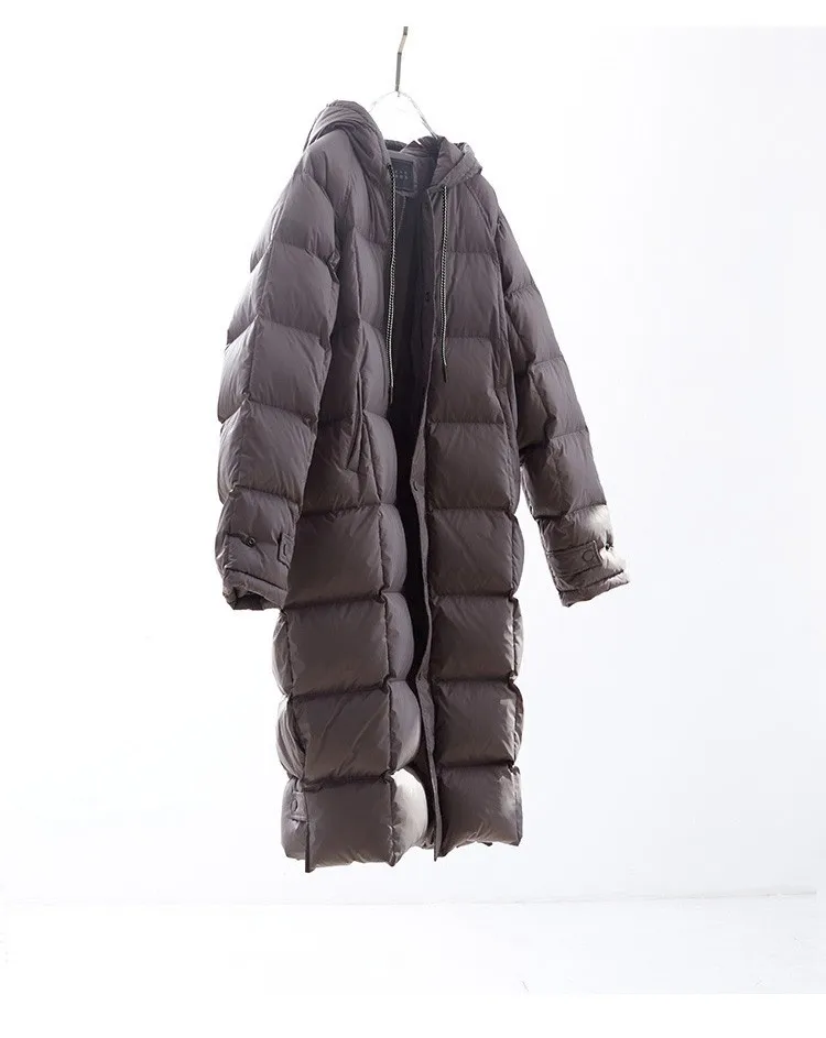 Filling Material: Duck Down~Couple Style Long Over-The-Knee down Jacket, Unisex Black Coat for Petite Individuals, New Winter Model