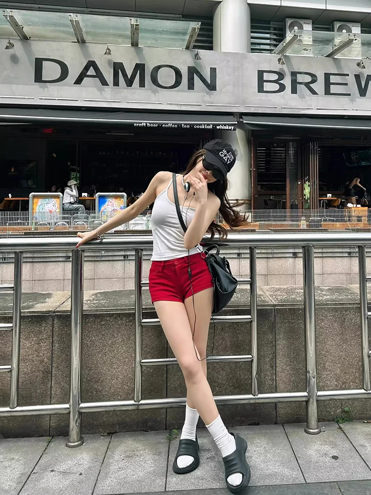 Red Hot Girl Pure Desire Sexy Denim-Shorts für Damen, Sommer, Sport-Stil, eng anliegende, elastische, schlankmachende, hüftumarmende Hotpants