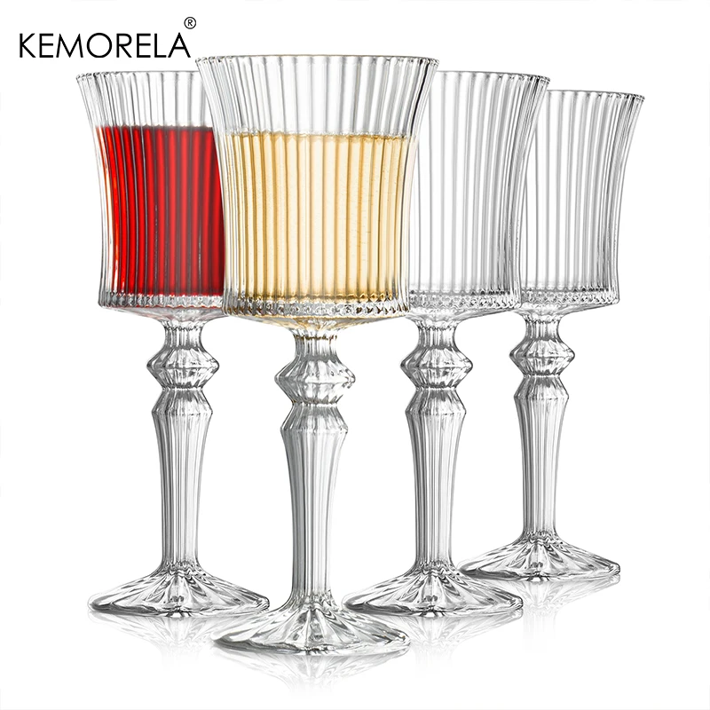 4PCS Transparent Goblet Bar Whiskey Cocktail Champagne Suitable For Party Decoration Handmade Striped Wine Glass Drinkware Set