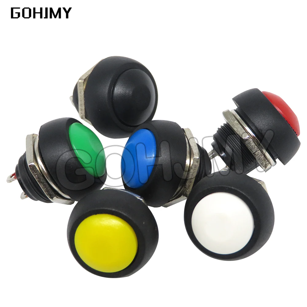 6piece Mini 12mm Waterproof Momentary On/off Push Button Round Switch Pbs-33b Kit White Black Red Yellow Blue Green