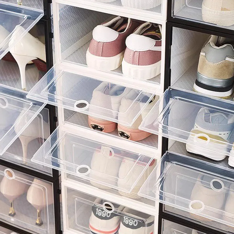 Dust Proof Shoe Boxes Plastic Cover Stackable Space Saving Shoe Boxes Storage Display Rangement Chaussure Hallway Furniture