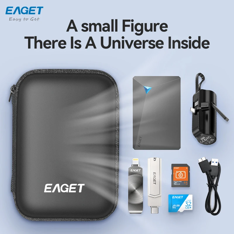 EAGET EB100 EVA Shockproof Hard Drive Case, Portable Storage Bag for Power Bank/USB Drive, Compact Travel Organizer