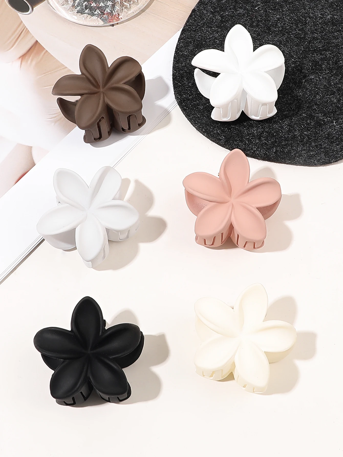 6Pcs 1.5in Neutral Color Flower Claw Clips,Small Matte Hair Claw Clips for Women Thin Thick Curly Hair