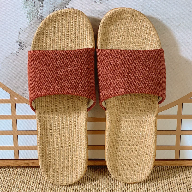 2024 Summer New Linen Slippers Couple Summer Thick Bottom Slippers Home Indoor Comfortable Non slip Slippers