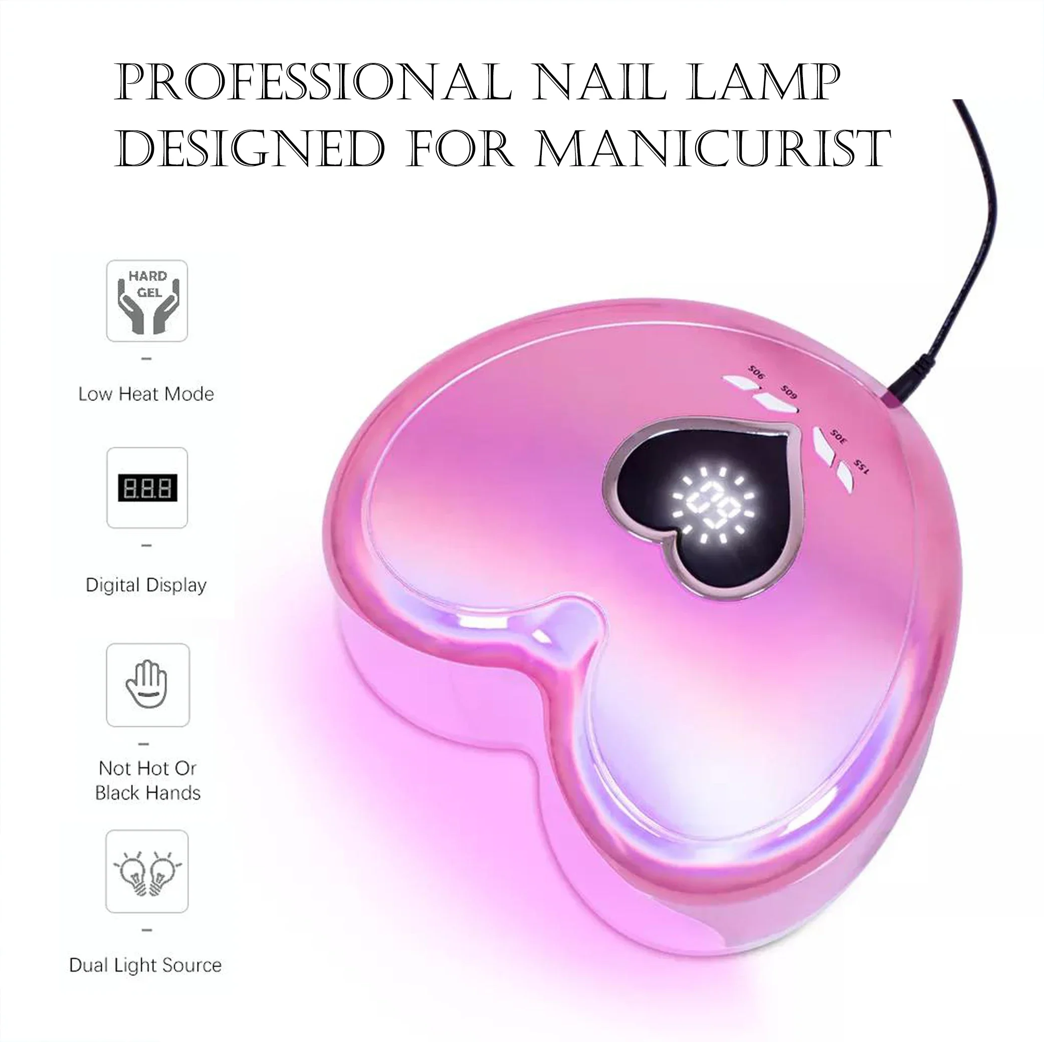 Hot Sale LED Professional Salon Pink Heart Shape UV Nail Lamp Electric Nail Drill 35000 Rpm File Polish Machine Kit Set