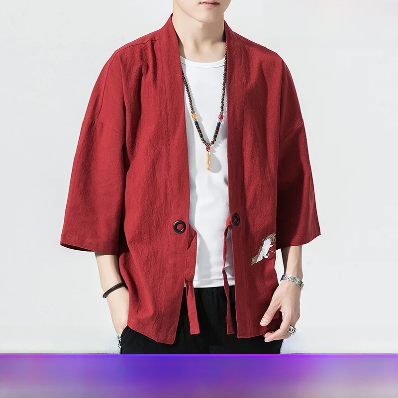 

Revised Hanfu Rvated Chinese Sle Monastic Open Cardigan Jaet Summer Retro Linen Taoist Robe Zen Tea Clothing Men's Fas...