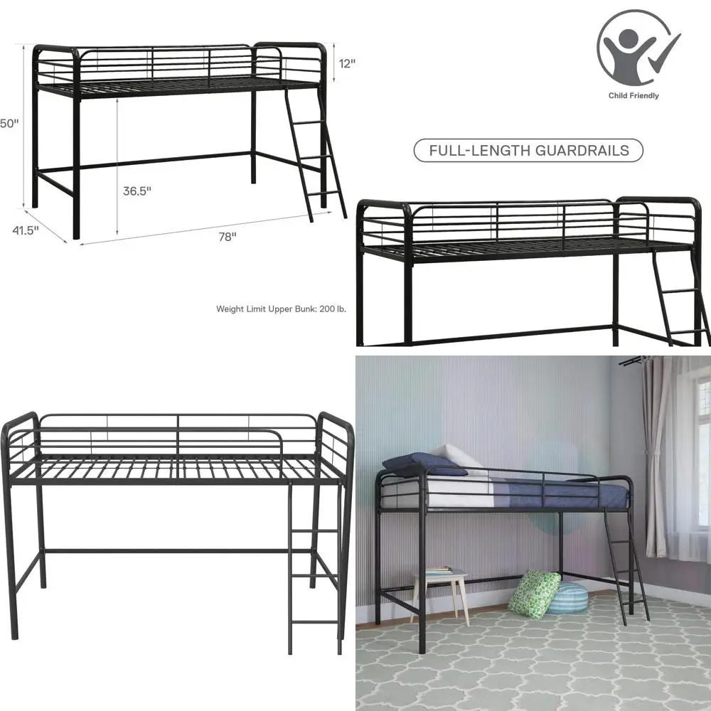 

Компактная металлическая кровать для подростков, экономит пространство, подходит для маленьких детей, черный оттенок